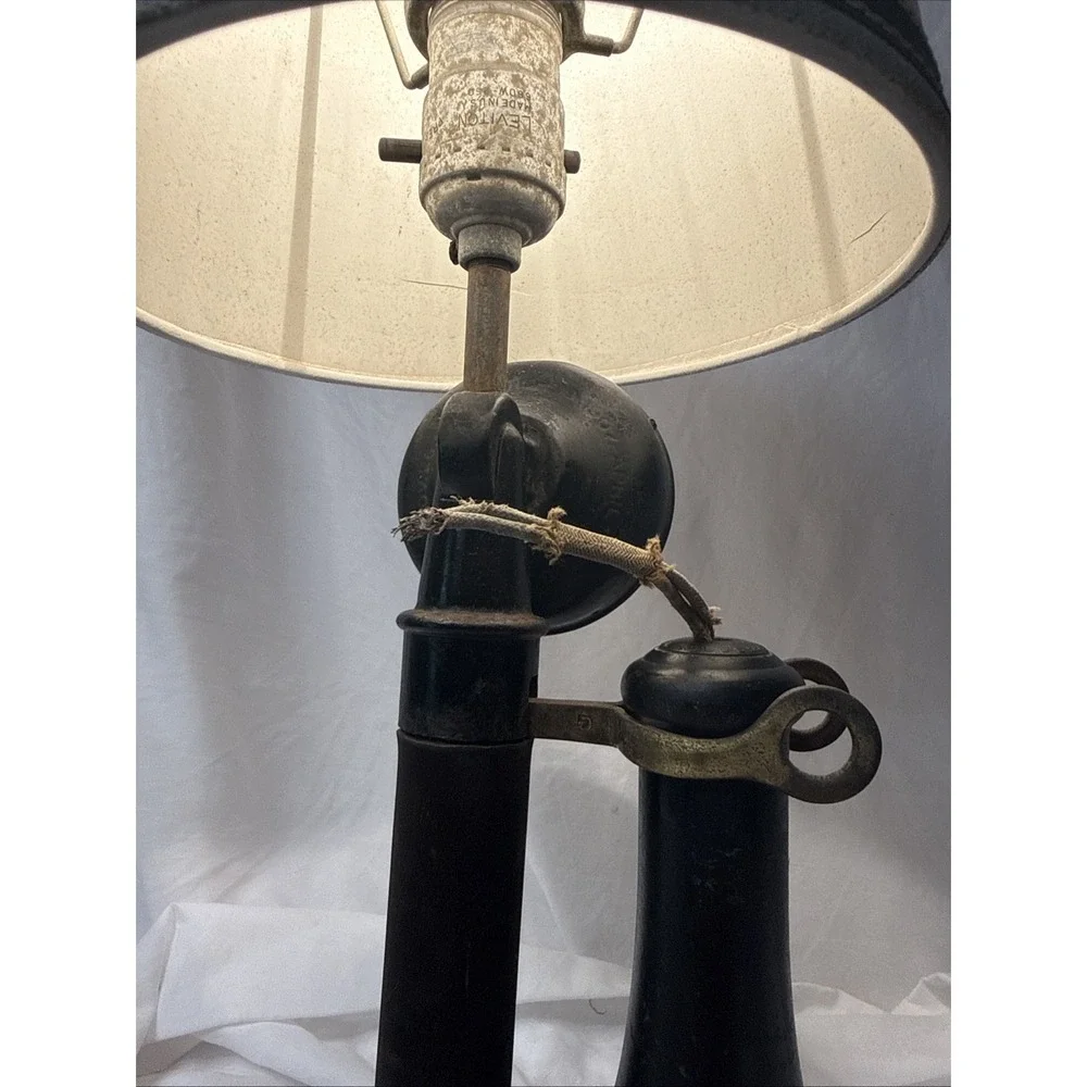 Antique 1908 Kellogg Candlestick Telephone Working Lamp Black Novelty Office